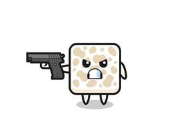 the cute tempeh character shoot with a gun vector