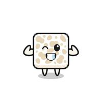 the muscular tempeh character is posing showing his muscles vector