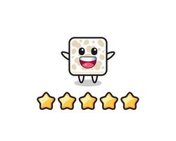 la ilustración de la mejor calificación del cliente, tempeh lindo personaje con 5 estrellas vector