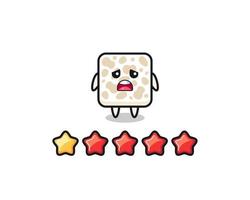 la ilustración de la mala calificación del cliente, tempeh lindo personaje con 1 estrella vector