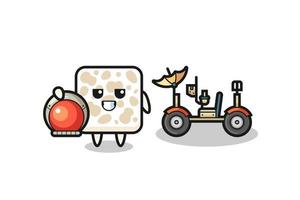 the cute tempeh as astronaut with a lunar rover vector