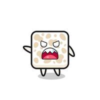 cute tempeh cartoon in a very angry pose vector