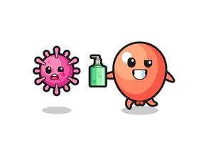 illustration of balloon character chasing evil virus with hand sanitizer vector