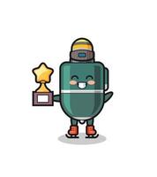 ballpoint cartoon as an ice skating player hold winner trophy vector