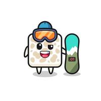 Illustration of tempeh character with snowboarding style vector