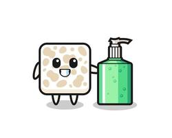 cute tempeh cartoon with hand sanitizer vector