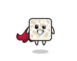 the cute tempeh character as a flying superhero vector