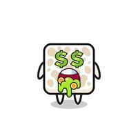 tempeh character with an expression of crazy about money vector