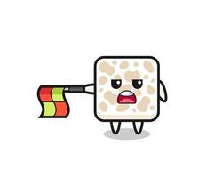 tempeh character as line judge hold the flag straight horizontally vector