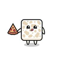 cute tempeh cartoon eating pizza vector