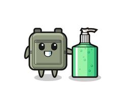 cute school bag cartoon with hand sanitizer vector