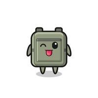 lindo personaje de mochila escolar con expresión dulce mientras saca la lengua vector