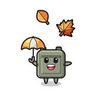 cartoon of the cute school bag holding an umbrella in autumn vector