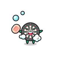 dart board character is bathing while holding soap vector