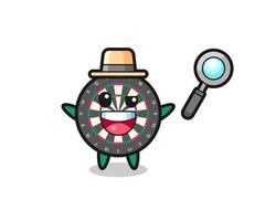 ilustración de la mascota del tablero de dardos como detective que logra resolver un caso vector
