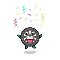 happy dart board mascot jumping for congratulation with colour confetti vector