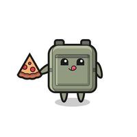 cute school bag cartoon eating pizza vector