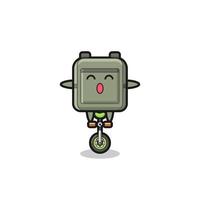 The cute school bag character is riding a circus bike vector