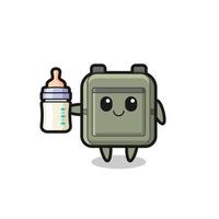 baby school bag cartoon character with milk bottle vector