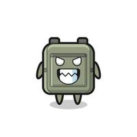 expresión malvada del personaje de la mascota linda del bolso escolar vector