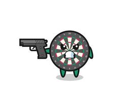 the cute dart board character shoot with a gun vector