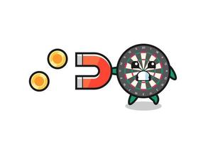 the character of dart board hold a magnet to catch the gold coins vector