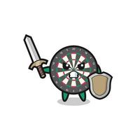 cute dart board soldier fighting with sword and shield vector