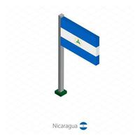 bandera de nicaragua en asta de bandera en dimensión isométrica. vector