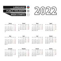 Calendar 2022 in Azerbaijani language, week starts on Monday. vector