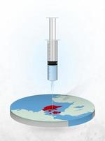 Vaccination of Denmark, injection of a syringe into a map of Denmark. vector