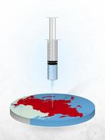 Vaccination of Russia, injection of a syringe into a map of Russia. vector