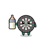 baby dart board cartoon character with milk bottle vector