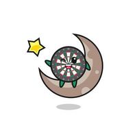 illustration of dart board cartoon sitting on the half moon vector