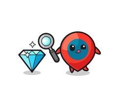 location symbol mascot is checking the authenticity of a diamond vector