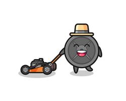 illustration of the barbell plate character using lawn mower vector