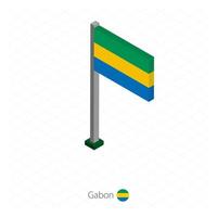 bandera de gabón en asta de bandera en dimensión isométrica. vector