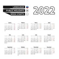 Calendar 2022 in Slovenian language, week starts on Monday. vector