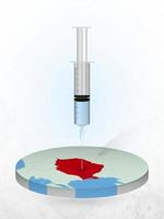 vacunación de rumania, inyección de una jeringa en un mapa de rumania. vector