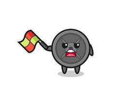 barbell plate cartoon as the line judge hold the flag up at a 45 degree angle vector