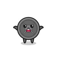 barbell plate mascot character saying I do not know vector