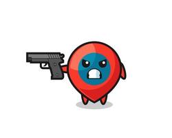 the cute location symbol character shoot with a gun vector