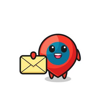 ilustración de dibujos animados del símbolo de ubicación con una letra amarilla vector