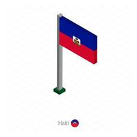 Haiti Flag on Flagpole in Isometric dimension. vector