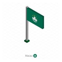 Macau Flag on Flagpole in Isometric dimension. vector