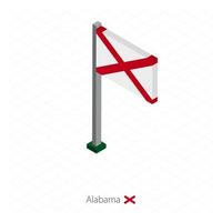 Alabama US state flag on flagpole in isometric dimension. vector