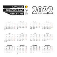 calendario 2022 en rumano, la semana comienza el lunes. vector