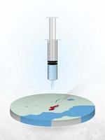 Vaccination of Malawi, injection of a syringe into a map of Malawi. vector