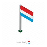 bandera de luxemburgo en asta de bandera en dimensión isométrica. vector