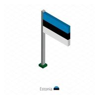 bandera de estonia en asta de bandera en dimensión isométrica. vector