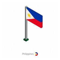 bandera de filipinas en asta de bandera en dimensión isométrica. vector